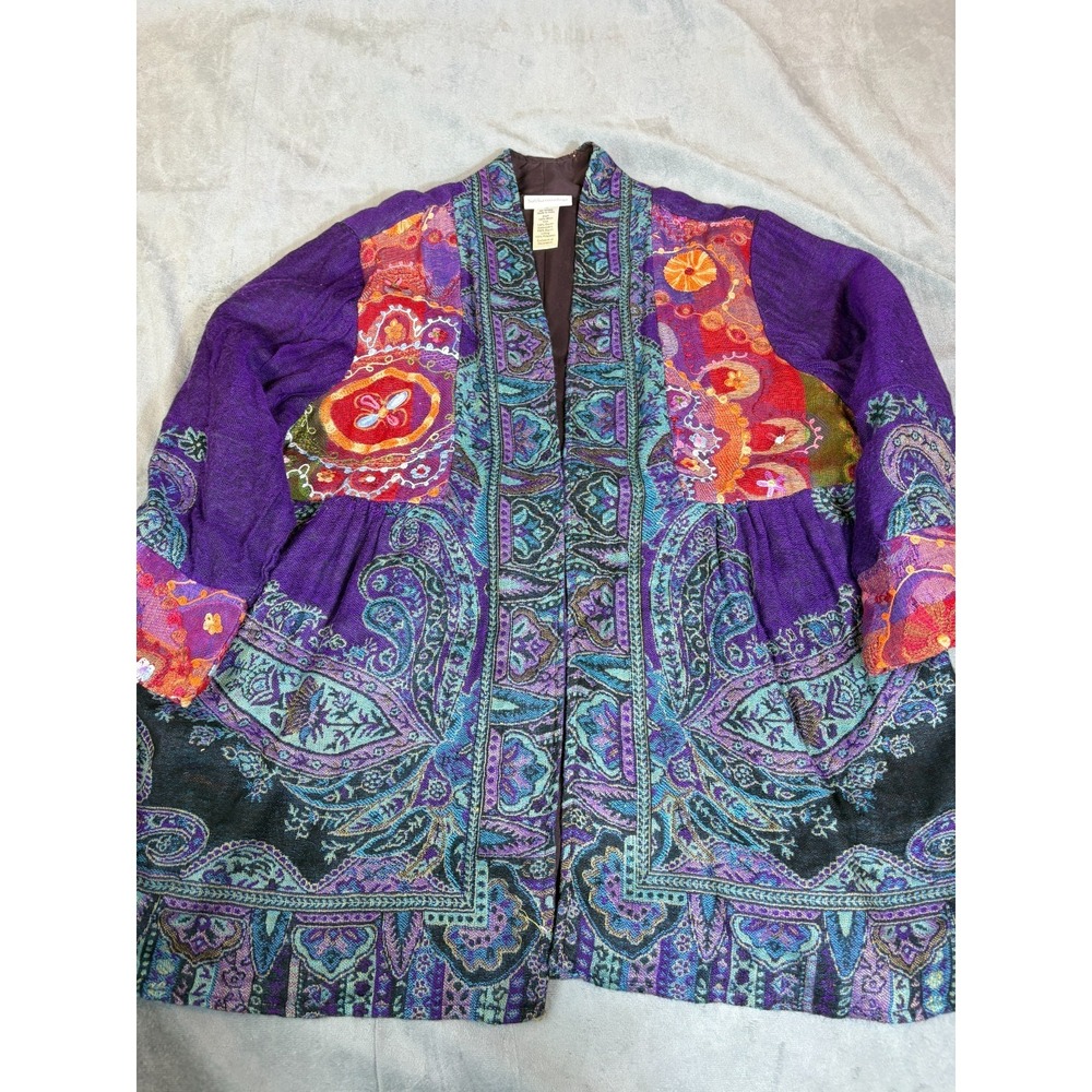 Soft‎ Surroundings Embroidered Wool Patchwork Jacket Boho Ethnic Lightweight 1X - Picture 12 of 16